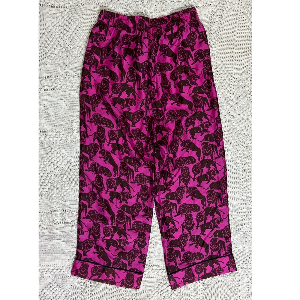 J.Crew Collection 100% Silk Relaxed Pants in Sleepy Lions Pink Pajama SIZE 4 - Picture 5 of 7